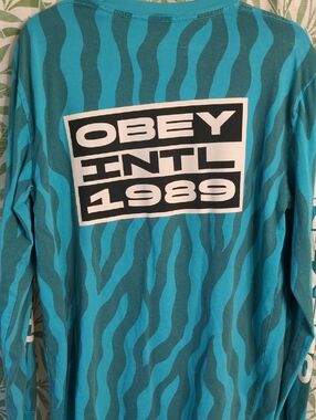 Obey Teal & Turquoise Wave Logo Long Sleeve